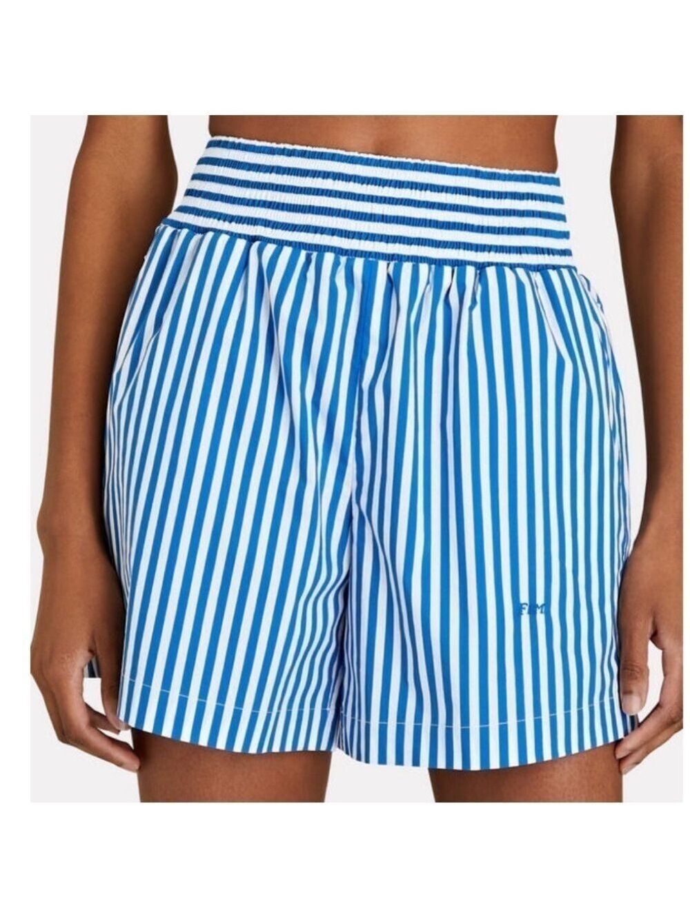 NWT Frame High Rise Cotton Striped Boxer Shorts in Blue Size Small